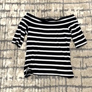 off the shoulder striped black and white top